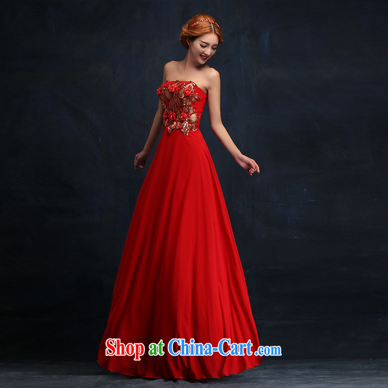 2015 new stylish flowers Mary Magdalene Beauty Chest dress bridal wedding dress red toast serving long XL, according to Lin, Elizabeth, and shopping on the Internet