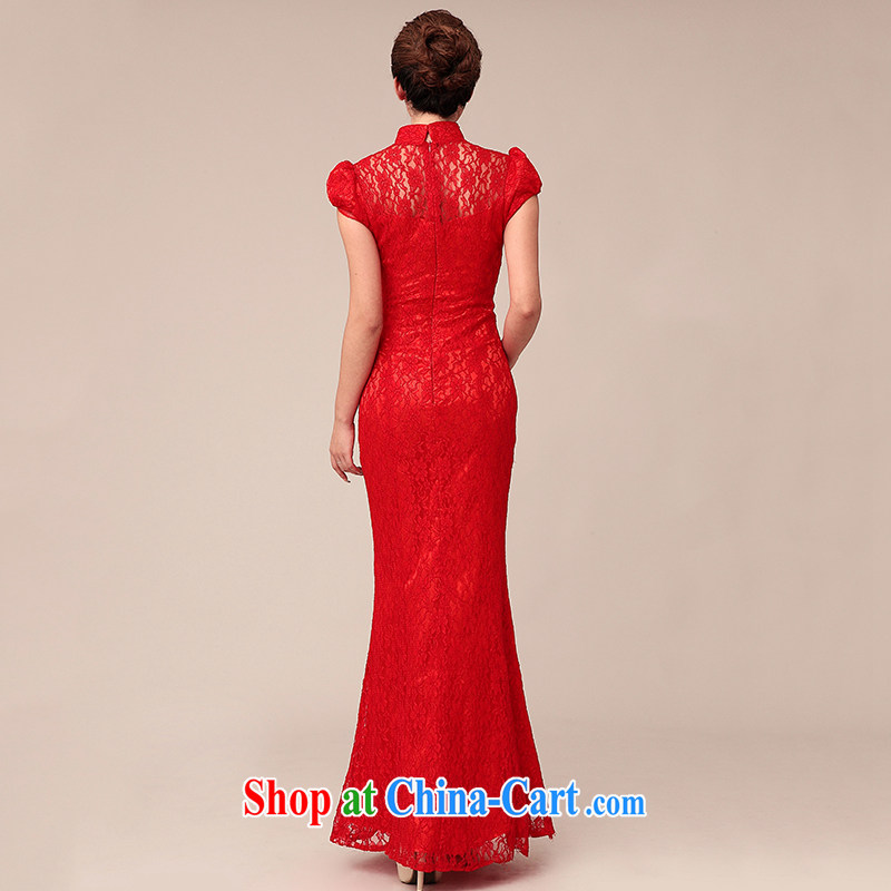 On the 2015 new Wun Sha Chinese red cheongsam dress lace long crowsfoot bride annual ceremony toast red L, AIDS, and shopping on the Internet