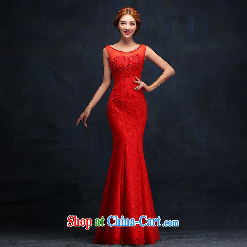 2015 new wedding dresses package and crowsfoot bridal dresses, long a Field shoulder bows serving red lace dress XL