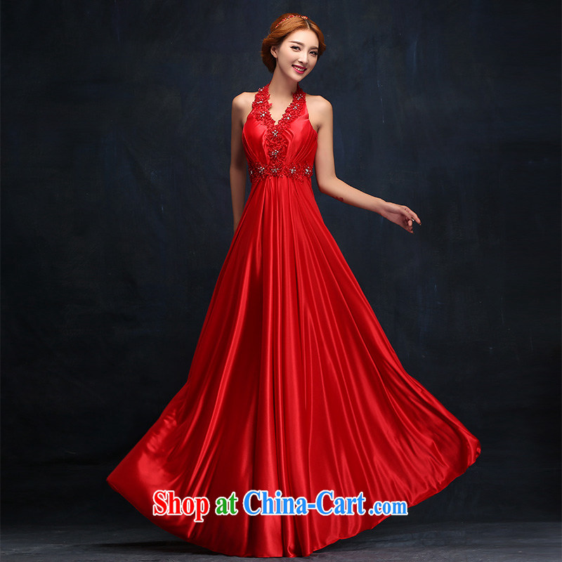 According to Lin Sa 2015 new Korean version is also Evening Dress long beauty banquet hostess dress bridal red toast serving L