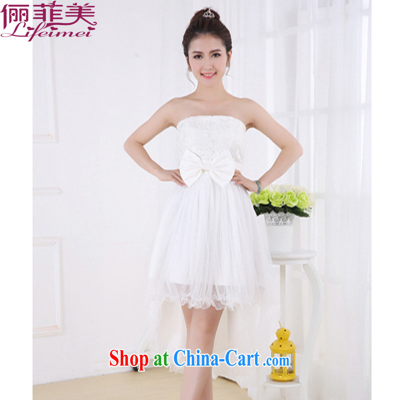 The package mail spring and summer stylish wedding toast wiped chest short, high-waist bridesmaid sister's dress short before long dovetail red bridal snow woven dresses small dress white are code F