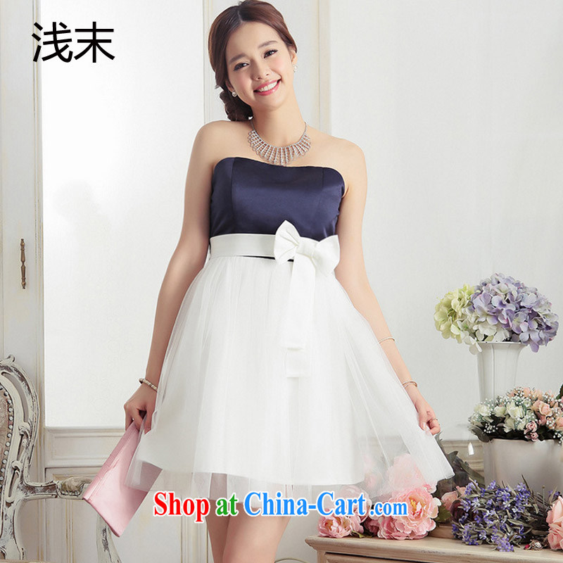 Light _at the end QIAN MO to us sweet heart erase chest to folding bow-tie shaggy small dress dress dress dress 3377 dark blue are code