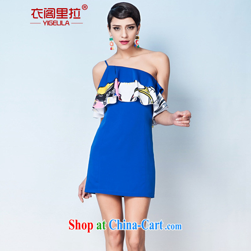 Yi Ge lire name Yuan temperament a shoulder strap with cultivating graphics thin dress dresses blue 6602 L, Yi Ge lire (YIGELILA), online shopping