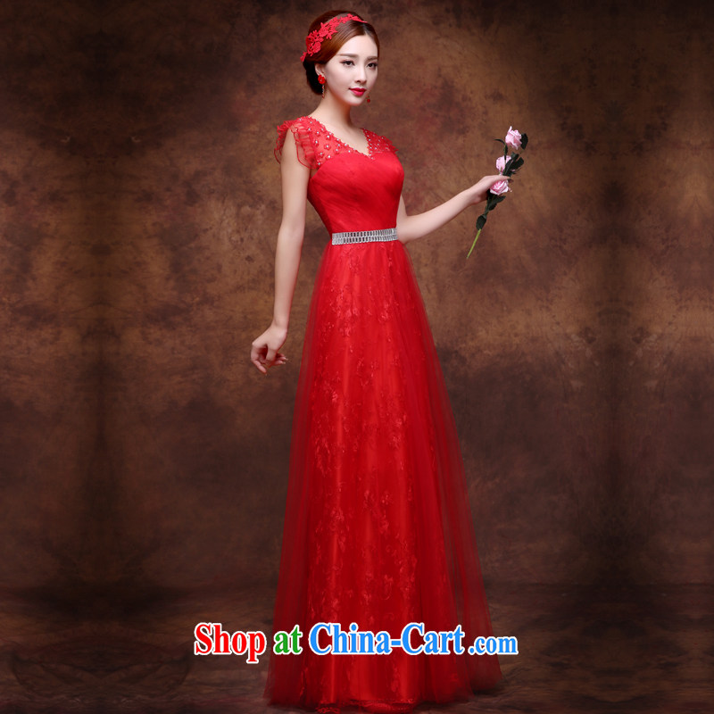 Sophie AIDS more than 2015 summer bridal toast serving double-shoulder wedding dress long red V style binding with cultivating the code inserts drill dress female Red L, Sophie than AIDS (SOFIE ABBY), online shopping