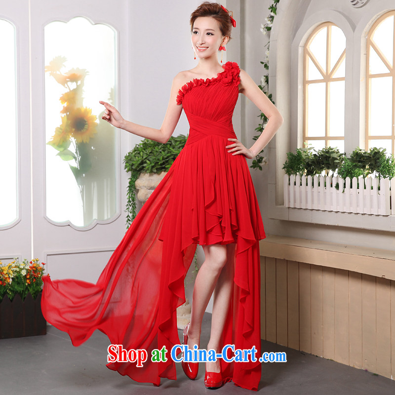 Sophie AIDS more than 2015 new summer single shoulder dress short before long bridal dresses serving toast bridesmaid dress short, small banquet dress dancing girl red XXL, than AIDS (SOFIE ABBY), online shopping