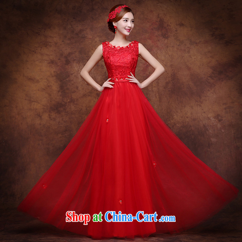 The Vanessa toast Service Bridal 2015 new marriage wedding dresses red long strap dress shoulders the code beauty graphics thin banquet dress summer autumn female Red XXL _fashion round collar beauty graphics thin_