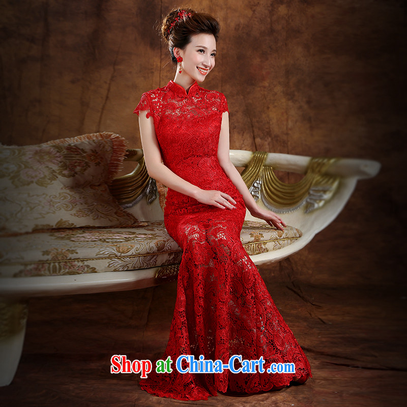 The Vanessa toast service 2015 new Korean version at Merlion dress bridal wedding dress red lace long dress zipper beauty banquet dress summer female Red XXL (the necklace earrings) and Vanessa (Pnessa), shopping on the Internet