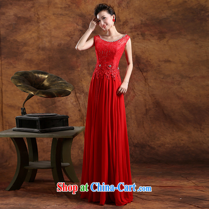 The Vanessa bridal toast clothing summer 2015 new Korean wedding dresses marriage double-shoulder lace long banquet dress red zipper dresses beauty female Red XXL _three-dimensional crop cultivation video thin_