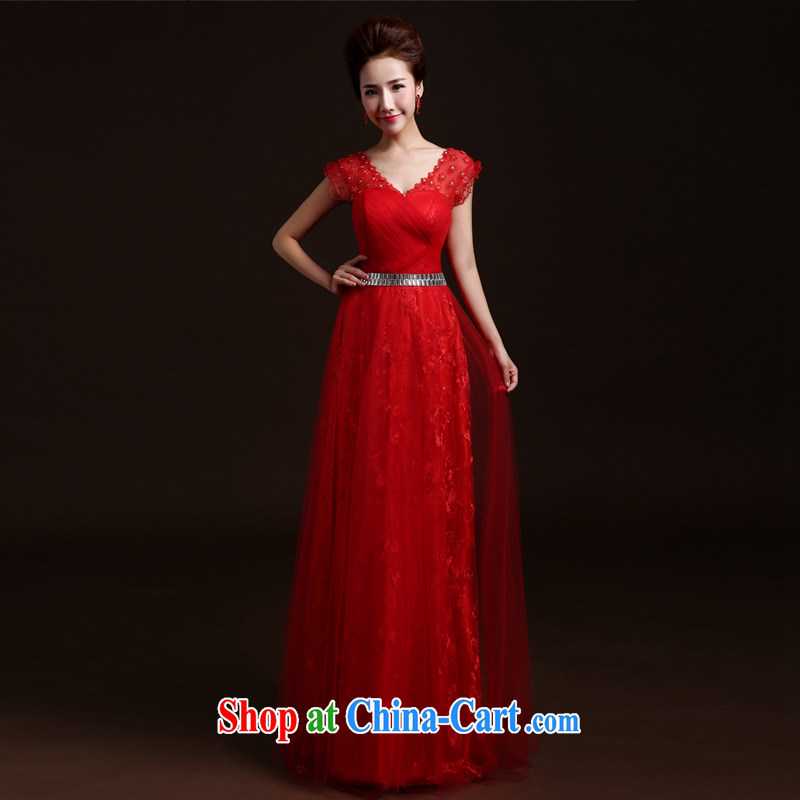 The Vanessa bridal toast clothing summer 2015 new stylish wedding dress red long dress shoulders V collar strap beauty graphics thin dress red L _intimate tie-up three-dimensional lumbar_
