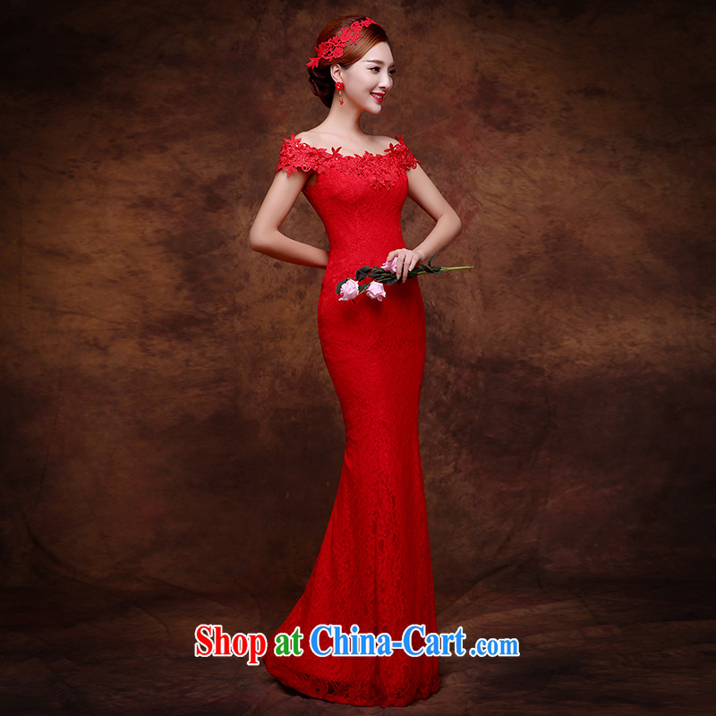 The Vanessa summer 2015 toast Service Bridal wedding dress red crowsfoot long a field shoulder lace tie-cultivating larger Annual Meeting banquet dress red XL (high lace elegant comfort, Vanessa (Pnessa), online shopping