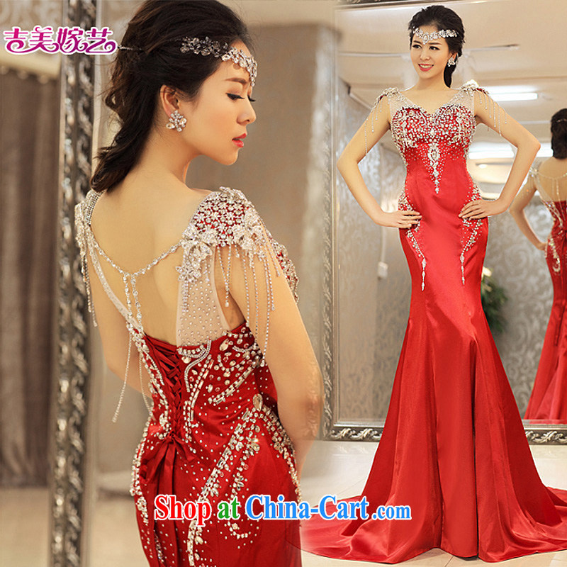 wedding dresses Jimmy married arts 2015 new shoulders Korean tail 971 luxury water drilling bridal dresses red XL
