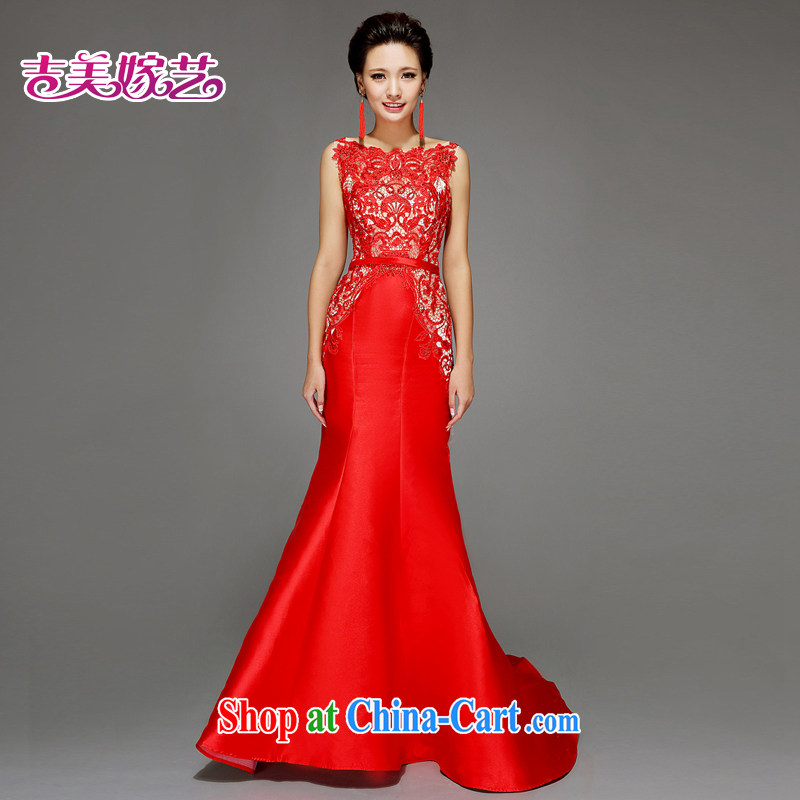 Jimmy married arts wedding dresses 2015 new Korean double-shoulder crowsfoot lace-tail 7565 red bridal gown no drill XL, Jimmy married arts, shopping on the Internet