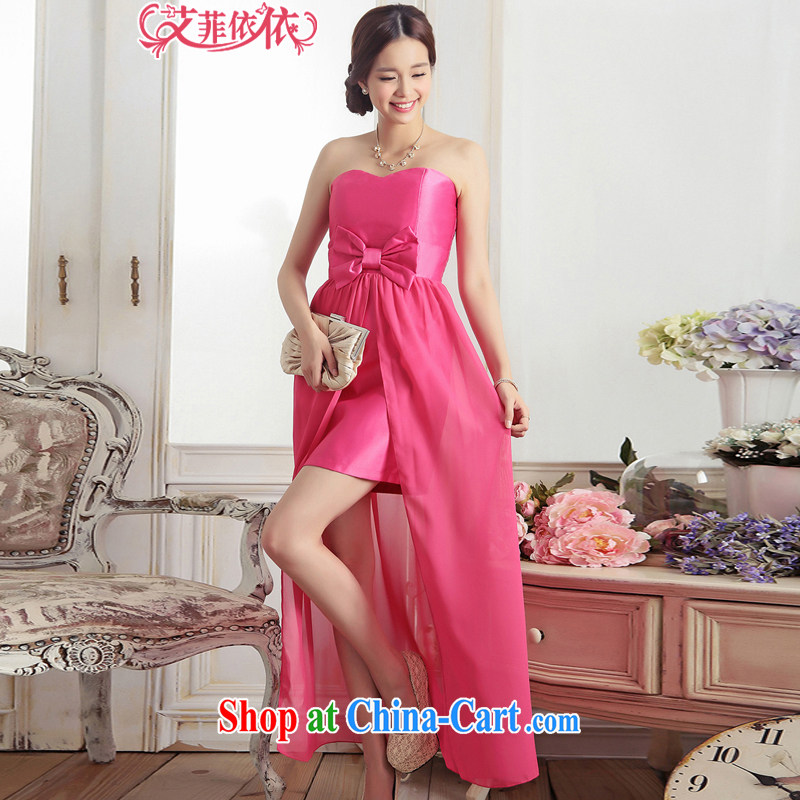 The small town of Yuan temperament does not rule out chest Evening Dress 2015 Korean long marriage banquet snow woven stitching bow-tie, dress sense dress dark blue XXL code, the parting, and shopping on the Internet