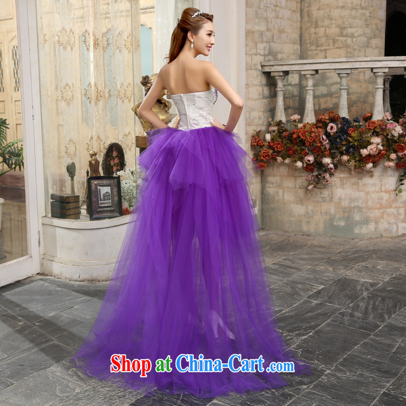 Honey, bride purple flowers wiped his chest before bride short, long-tail wedding short, small dress Evening Dress toast Stage service Photo Album theme purple clothes tailored, honey, bride, shopping on the Internet
