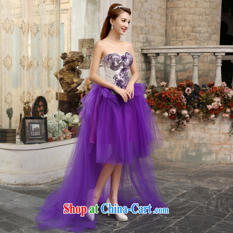 Honey, bride purple flowers wiped his chest before bride short, long-tail wedding short, small dress Evening Dress toast Stage service Photo Album theme purple clothes tailored, honey, bride, shopping on the Internet
