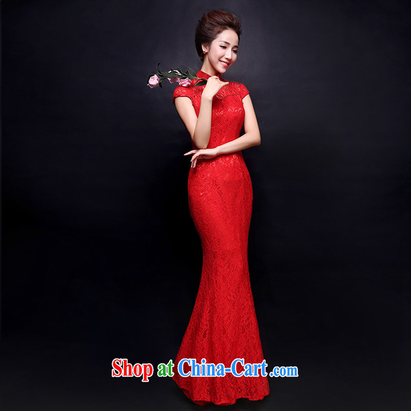 Ms Audrey EU Qi 2015 summer new brides with marriage dresses retro lace bows Service Improvement crowsfoot long red red XL, Qi wei (QI WAVE), online shopping