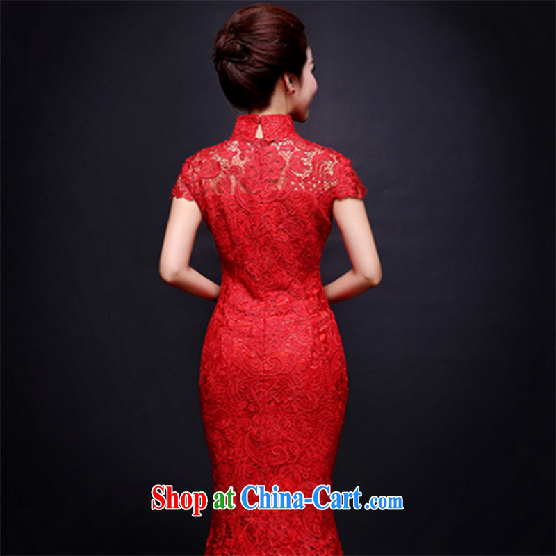 Wei Qi toast serving red lace bridal dresses stylish long cheongsam crowsfoot wedding dresses, new summer 2015 new female Red XL, Qi wei (QI WAVE), online shopping