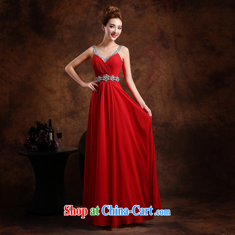 Ms Audrey EU Qi toast Service Bridal wedding dresses 2015 summer New red long marriage bridesmaid serving double-shoulder Evening Dress evening dress dancing girl red XXL