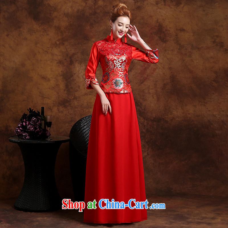 Wei Qi 2015 spring and summer new wedding dresses bridal wedding toast service improved cheongsam long, long-sleeved style improved red XXL, Qi wei (QI WAVE), online shopping