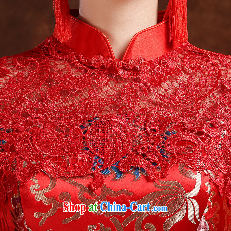 Wei Qi 2015 spring and summer new wedding dresses bridal wedding toast service improved cheongsam long, long-sleeved style improved red XXL, Qi wei (QI WAVE), online shopping