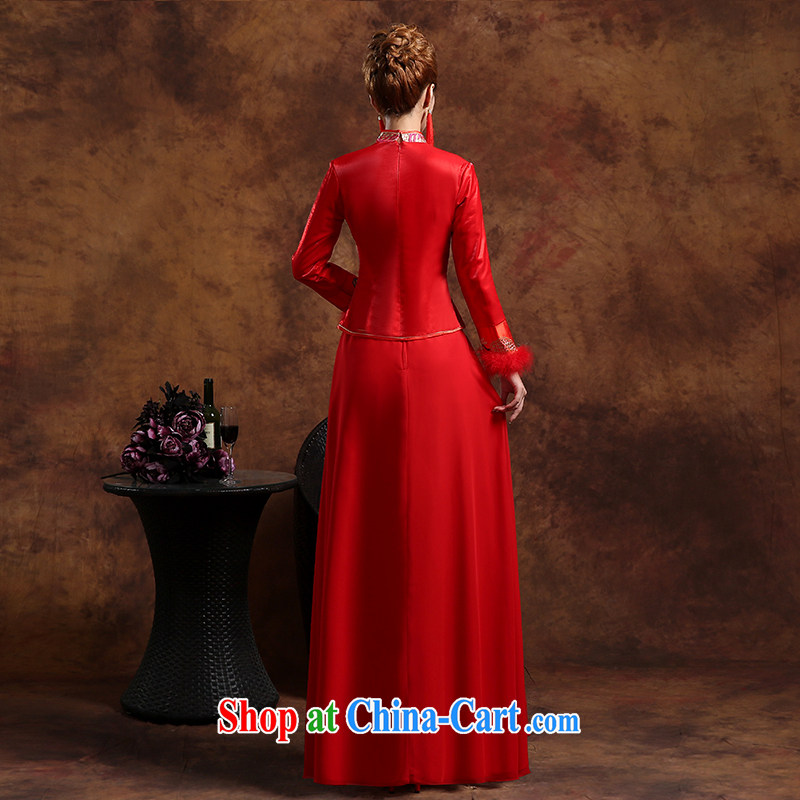 Wei Qi 2015 new wedding dresses summer wear long-sleeved long marriages served toast retro improved cheongsam Chinese high quality fabric female Red XXL Qi, Ms Audrey EU Yuet-mee, QI WAVE), online shopping