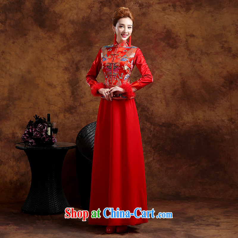 Wei Qi 2015 new wedding dresses summer wear long-sleeved long marriages served toast retro improved cheongsam Chinese high quality fabric female Red XXL Qi, Ms Audrey EU Yuet-mee, QI WAVE), online shopping
