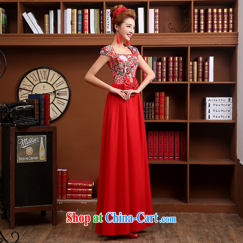 Ms Audrey EU Qi toast service 2015 summer new bridal dresses long dresses red wedding toast serving retro beauty dress square collar ball red L, Qi wei (QI WAVE), online shopping