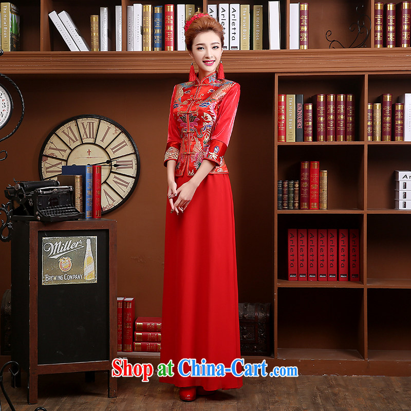 Wei Qi 2015 new summer new bridal dresses long sleeved retro red toast clothing cheongsam Chinese long wedding dress red XXL, Qi wei (QI WAVE), online shopping