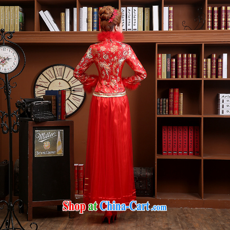 Ms Audrey EU Qi toast Service Bridal Fashion 2015 summer New Red wedding dresses fall long-sleeved Chinese Dress long red beauty XXL, Qi wei (QI WAVE), online shopping