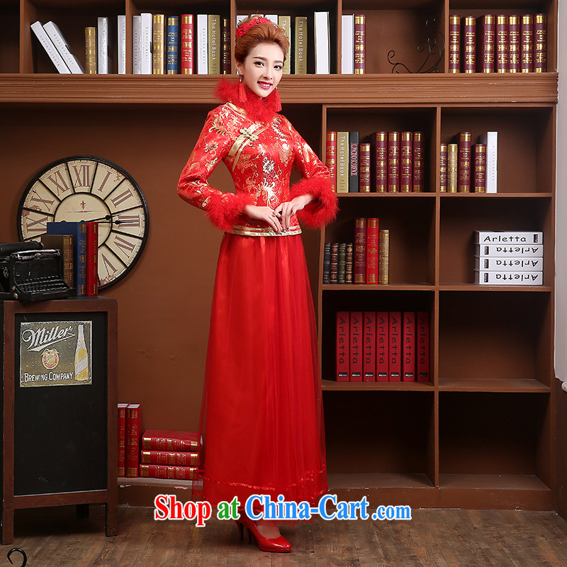 Ms Audrey EU Qi toast Service Bridal Fashion 2015 summer New Red wedding dresses fall long-sleeved Chinese Dress long red beauty XXL, Qi wei (QI WAVE), online shopping