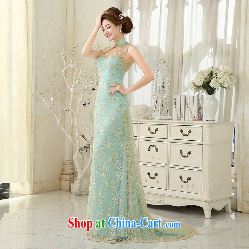 Evening Dress long, summer 2015 new bride toast clothing stylish graphics thin crowsfoot dresses evening dress luxurious evening dress new discount game ice blue. size 5 - 7 Day Shipping, 100 Ka-ming, and shopping on the Internet