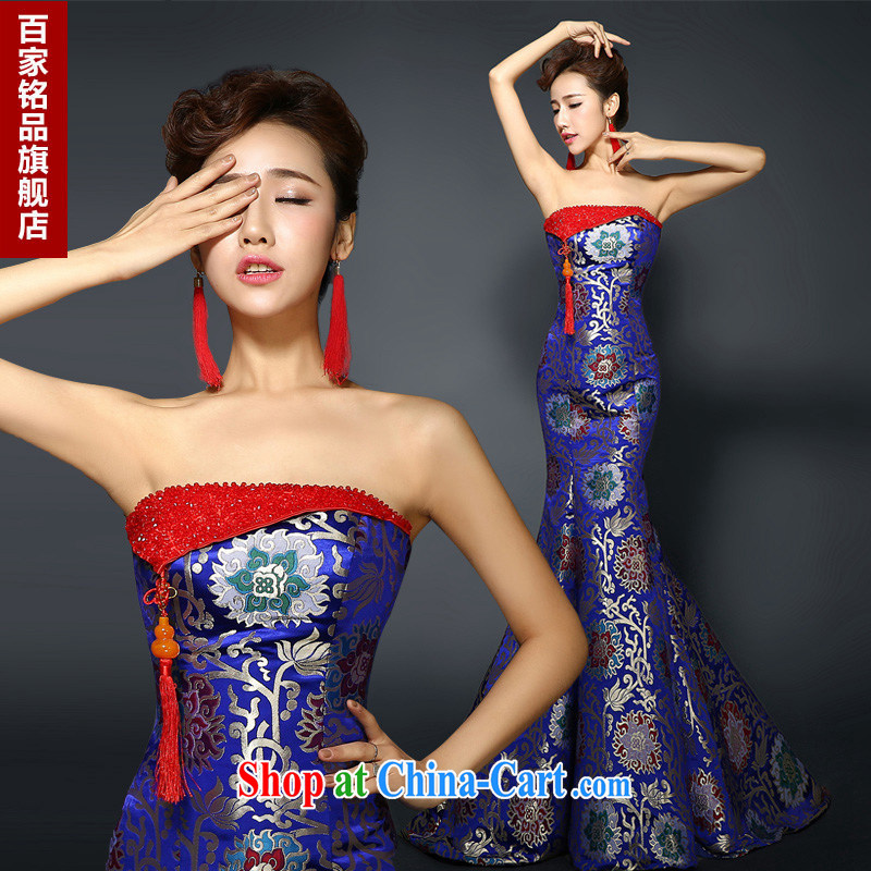 Dress cheongsam dress 2015 new stylish improved bows clothing retro banquet crowsfoot long evening dress dresses, spring dresses, special blue L