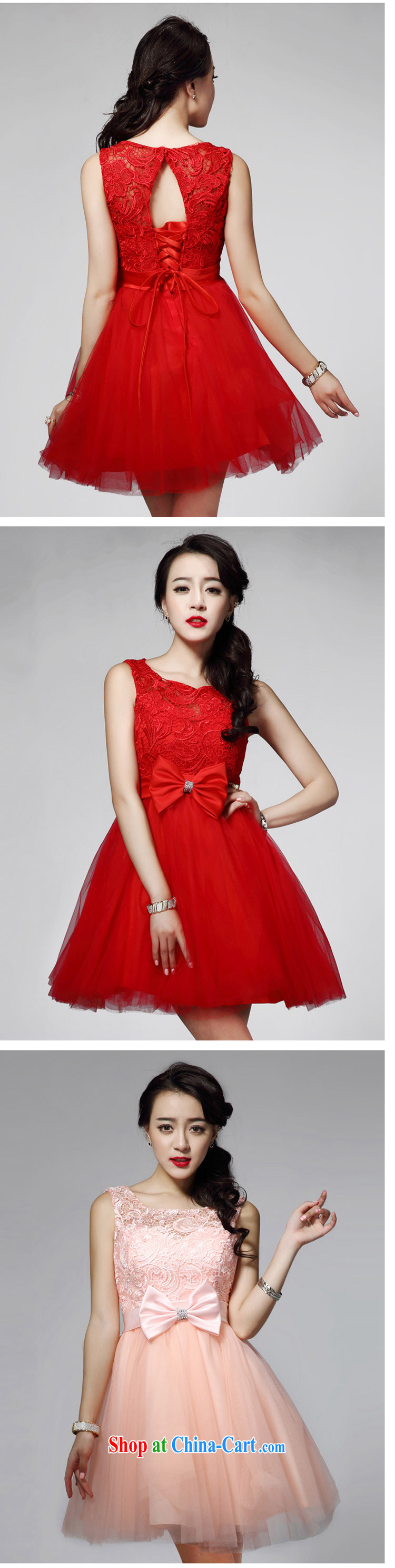 LED color red bow tie small dress lace sexy Princess bridesmaid dress short of red M pictures, price, brand platters! Elections are good character, the national distribution, so why buy now enjoy more preferential! Health