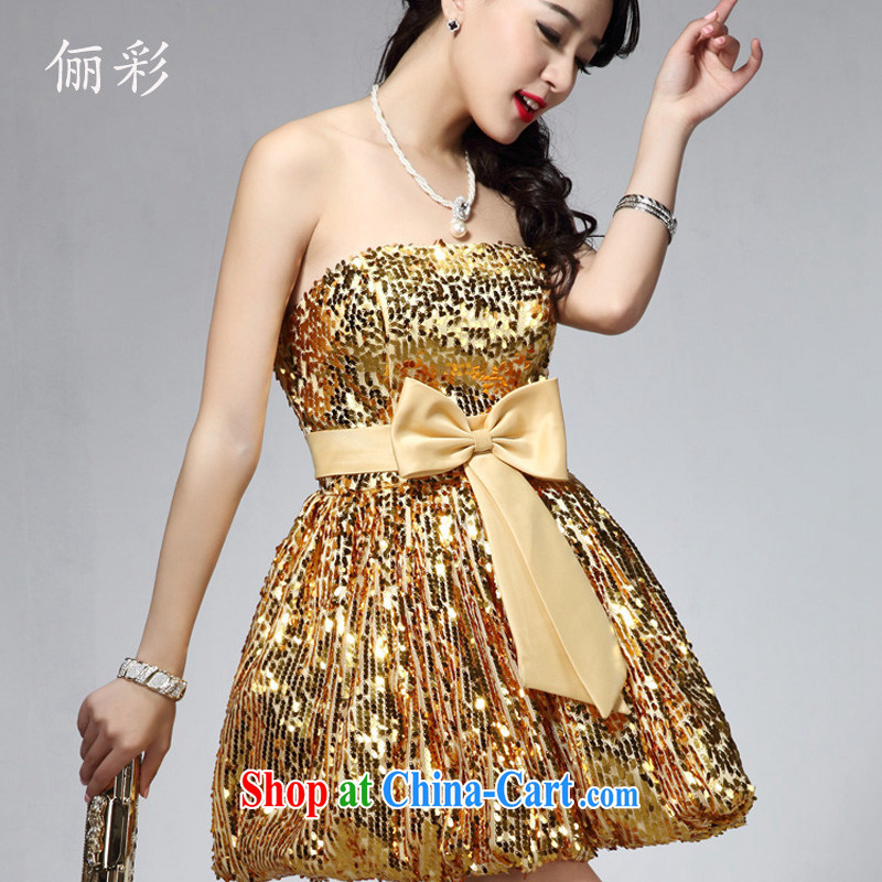 An MMS message Korean dress, Mary Magdalene chest small dress Princess dress short bridesmaid dress moderator dress gold L, an MMS message (LICAI), online shopping
