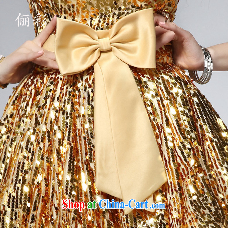 An MMS message Korean dress, Mary Magdalene chest small dress Princess dress short bridesmaid dress moderator dress gold L, an MMS message (LICAI), online shopping