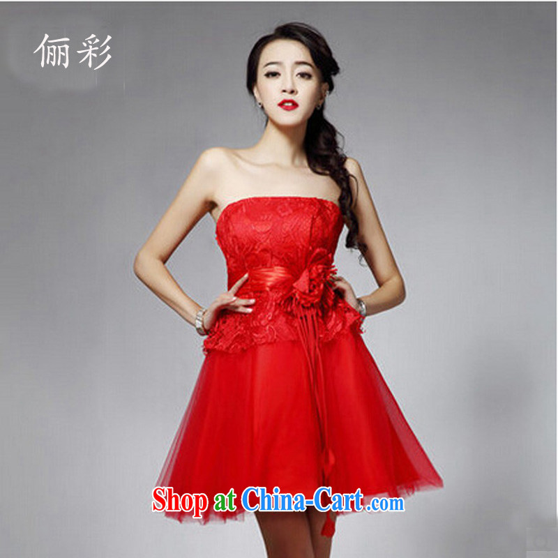 LED color red erase chest small dress girl lace sexy Princess dress bridesmaid dress short dress red M