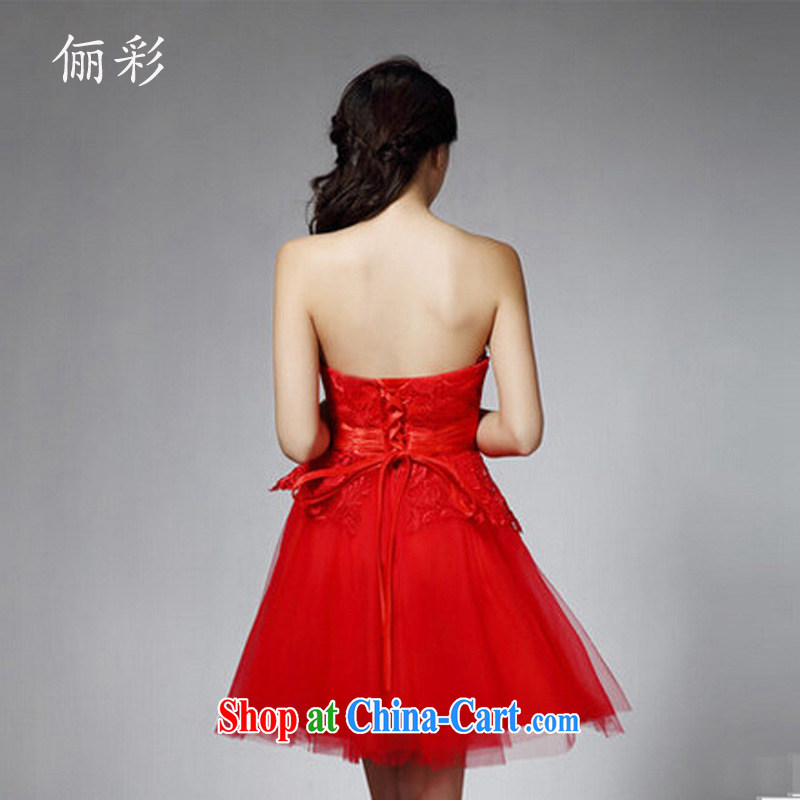 LED color red erase chest small dress girl lace sexy Princess dress bridesmaid dress short dress red M, an MMS message (LICAI), online shopping