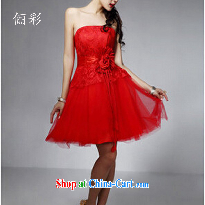 LED color red erase chest small dress girl lace sexy Princess dress bridesmaid dress short dress red M, an MMS message (LICAI), online shopping