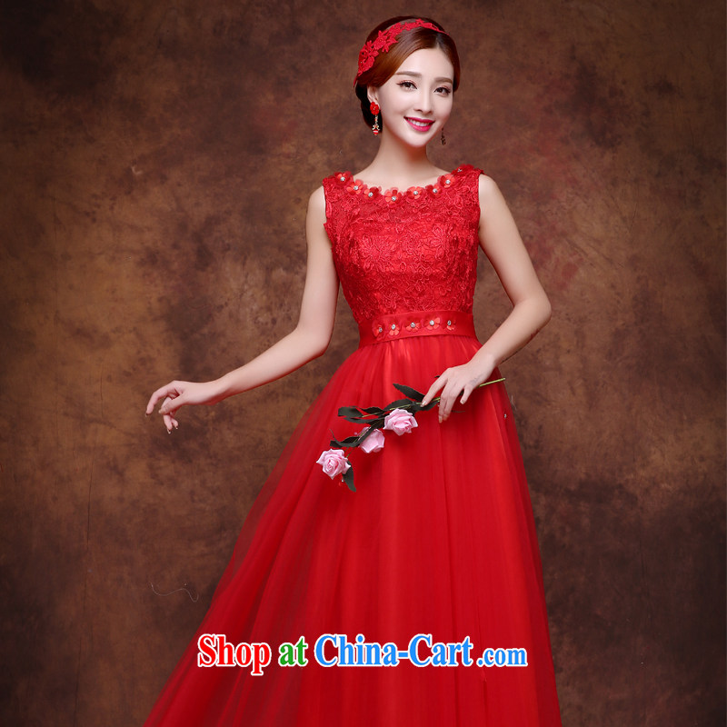 Toast clothing dresses new 2015 winter, lace graphics thin bridal toast dress uniform a field shoulder Red Beauty, Annual Meeting banquet hosted Evening Dress red L
