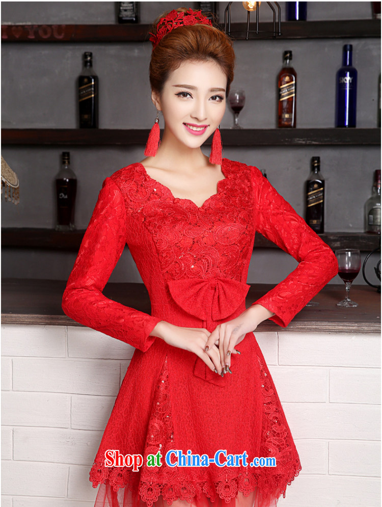 The Vanessa bridal toast clothing summer 2015 new wedding dresses red long-sleeved one shoulder dress red short wedding dress annual banquet dress red XL (the necklace earrings) pictures, price, brand platters! Elections are good character, the national distribution, so why buy now enjoy more preferential! Health