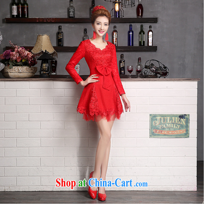 The Vanessa bridal toast clothing summer 2015 new wedding dresses red long-sleeved one shoulder dress red short wedding dress annual banquet dress red XL (the necklace earrings) and Vanessa (Pnessa), online shopping