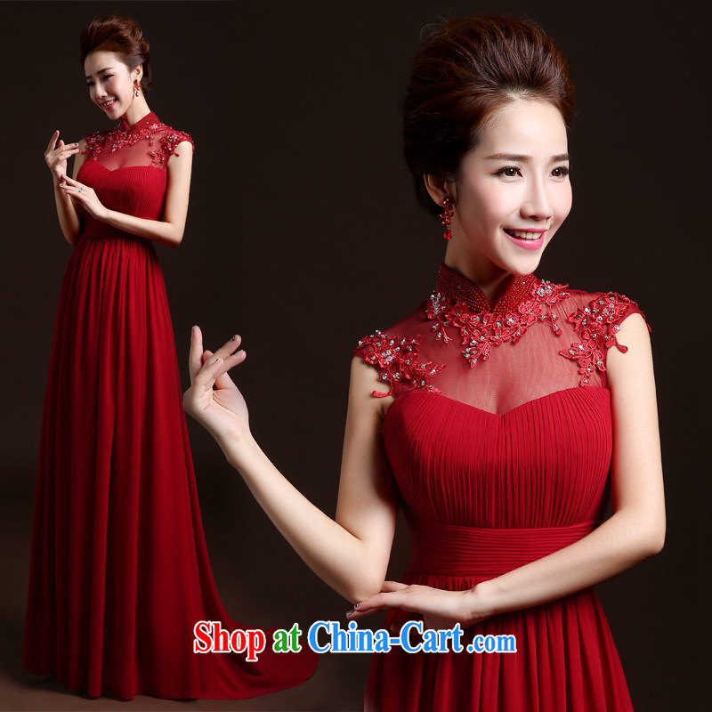 wedding dresses new 2015 Winter Fashion marriages served toast red annual banquet dress long bows beauty service dress red S