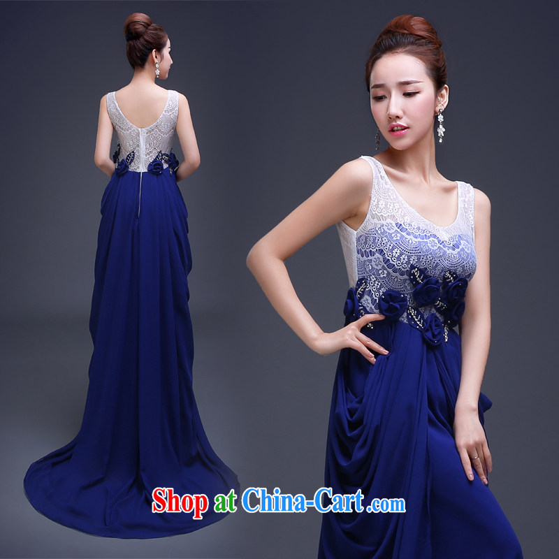 2015 fall and winter new dress royal blue long cultivating bridesmaid sister serving as banquet annual meeting moderator Evening Dress uniforms blue L