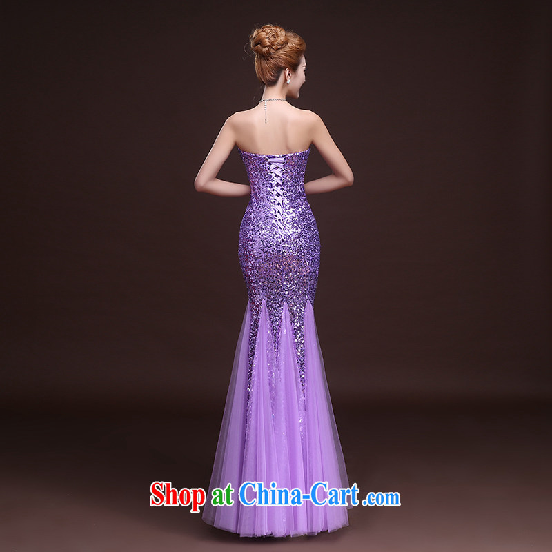 Wei Qi gold Evening Dress bridal toast serving New 2015 summer long stylish erase chest dress crowsfoot cultivating the annual meeting banquet dress dancing light purple L, Qi wei (QI WAVE), online shopping