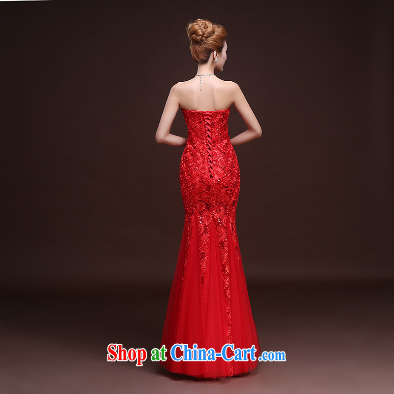 Wei Qi gold Evening Dress 2015 New Long Chest bare bows dress uniform crowsfoot wedding dresses banquet moderator evening dress summer red M, Qi wei (QI WAVE), online shopping