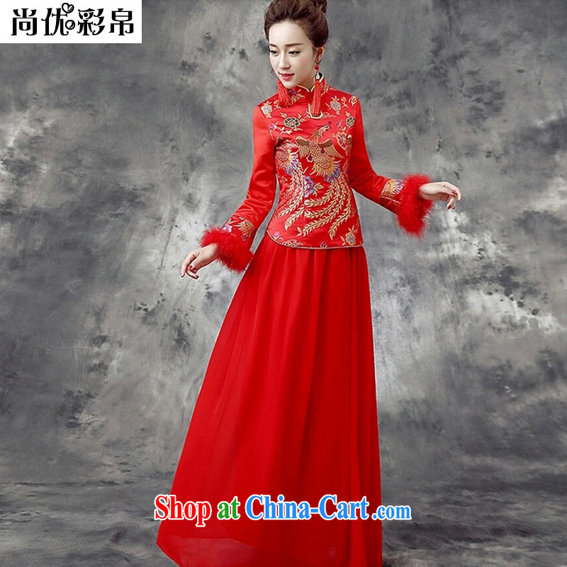 It is also optimized the hatchet cotton thick bridal toast cheongsam dress YFTK 2810 red XXL