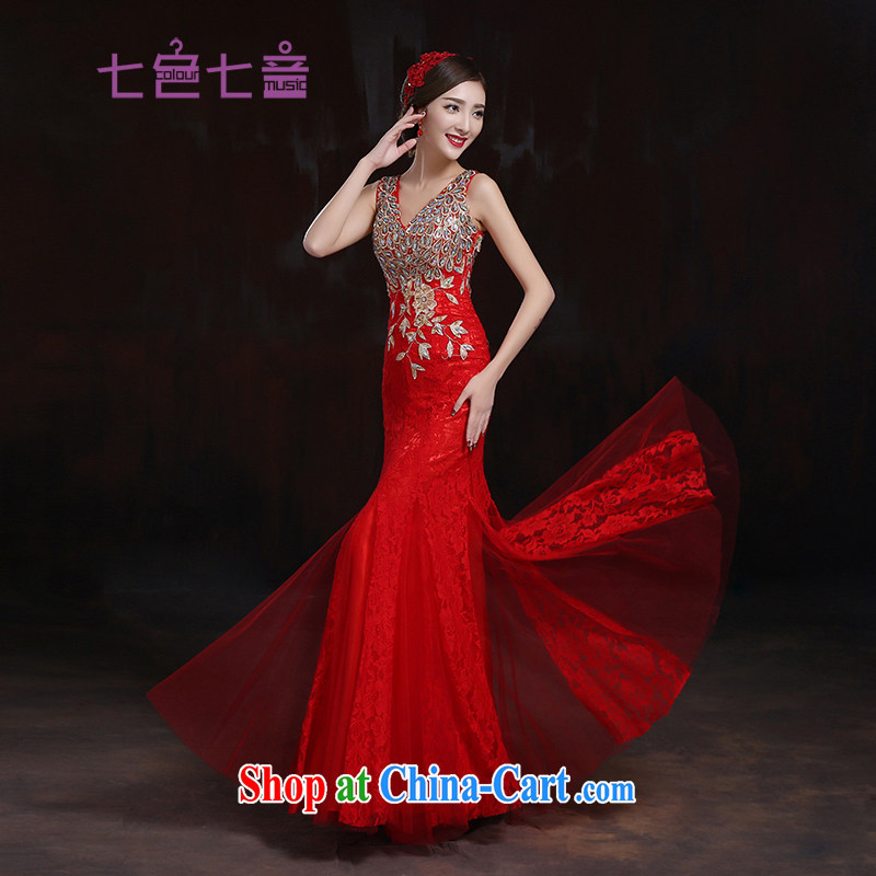 7 color 7 tone dress 2015 New Long bows service bridal gown crowsfoot double-shoulder lace stylish wedding dress winter L 028 red long tailored _final_