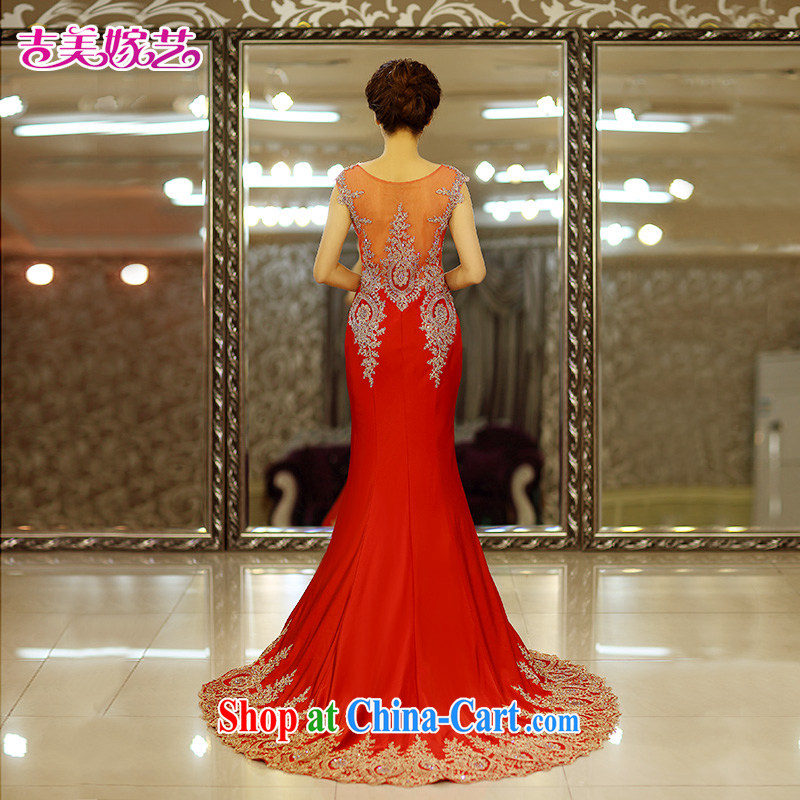 Jimmy married arts wedding dresses 2015 new Korean crowsfoot double-shoulder water drill tail 7663 red bridal gown tail XL, Jimmy married arts, online shopping