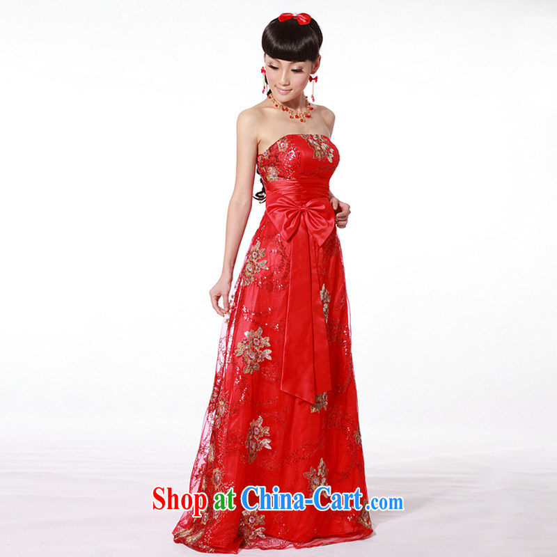 The bride's wedding dresses new 2015 red wedding dress uniform toast long dress 680 red M, the bride, shopping on the Internet