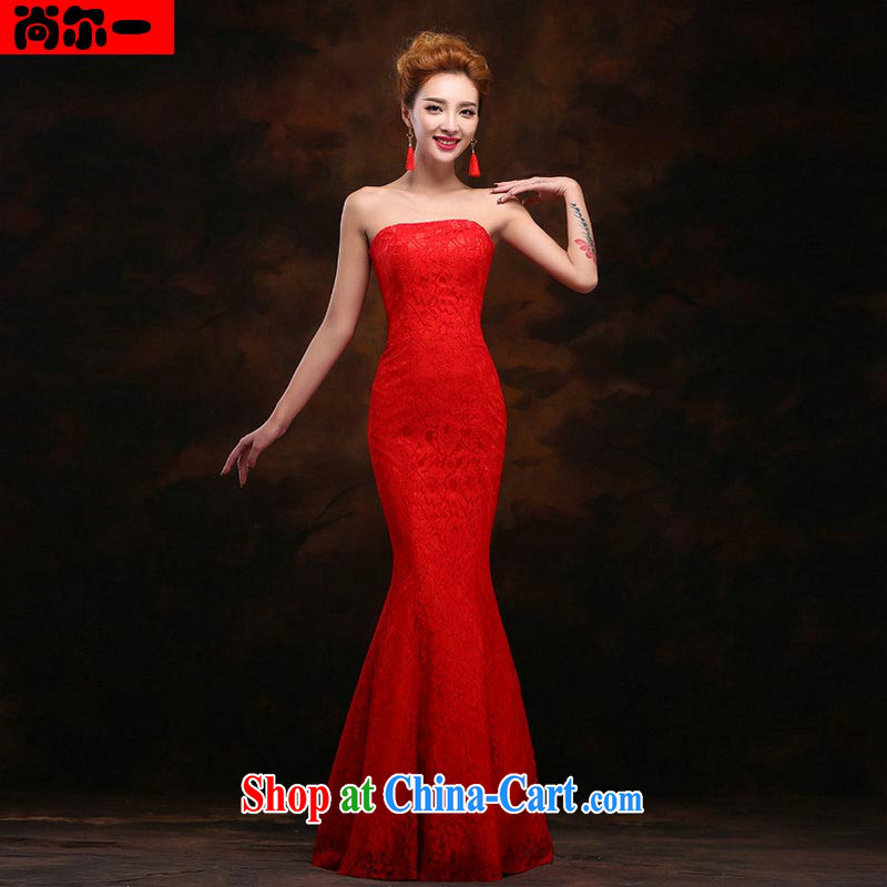There is a Korean-style bare chest cultivating long dinner bridesmaid wedding dresses bows dress YS 2398 red L